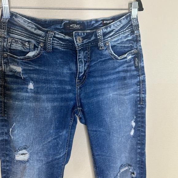 Silver Suki Skinny Jeans Distressed Stretch Mid Rise Womens Size 30 - Picture 5 of 15